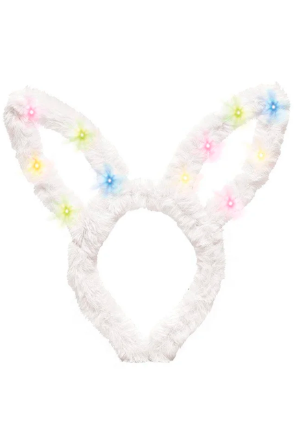 TIARA COM ORELHAS DE COELHO COM LED BRANCO