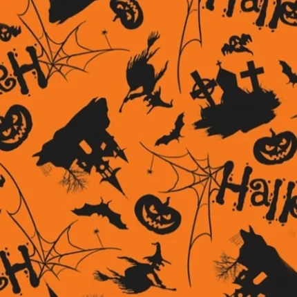 TNT ESTAMPADO HALLOWEEN  TÚMULO LARANJA E PRETO 40G/M² 1400MM