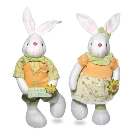 COELHO EM PÉ DECORATIVO COM GIRASSOL SORTIDO VERDE E LARANJA 56CM