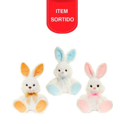 COELHO PELUCIA COM LAÇO NO PESCOÇO BRANCO 24CM - CROMUS