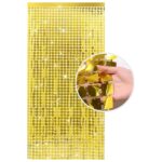 CORTINA METALIZADA QUADRADO PEQUENO HOLOGRAFICO DOURADA 2X1M - Imagem 2