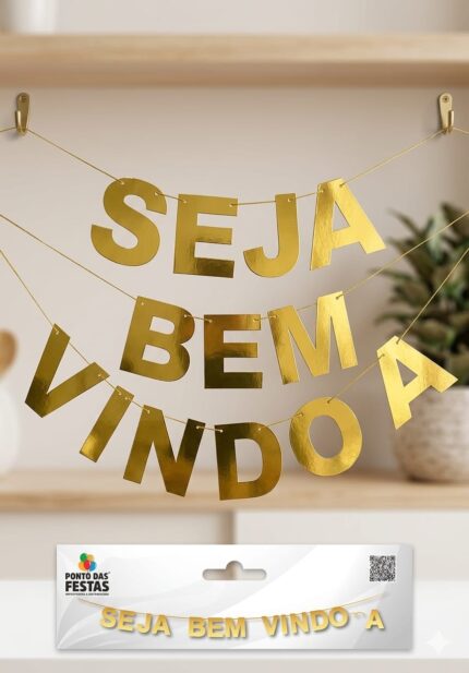FAIXA DE PAPEL SEJA BEM VINDO DOURADO 12X16CM