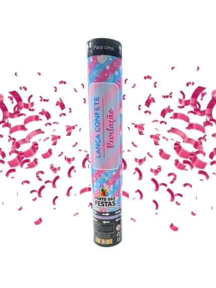 LANÇA CONFETE PAPEL REVELAÇÃO ROSA 30CM 25G