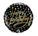 BALÃO METALIZADO HAPPY BIRTHDAY PRETO COM BOLINHAS 45CM