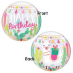 BALAO 22" BUBBLE SIMPLES PC1 HAPPY BIRTHDAY LHAMA - Imagem 2