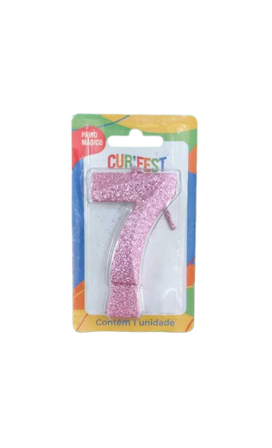 VELA DE ANIVERSÁRIO CONCEPT GLITTER ROSA BEBE N 7- CURIFEST