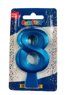 VELA DE ANIVERSÁRIO CONCEPT METALLIC AZUL N 8- CURIFEST