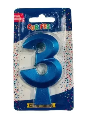 VELA DE ANIVERSÁRIO CONCEPT METALLIC AZUL N 3- CURIFEST