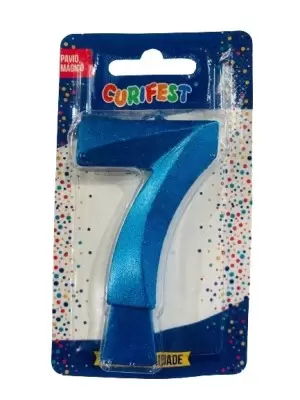 VELA DE ANIVERSÁRIO CONCEPT METALLIC AZUL NÚMERO 7 - CURIFEST