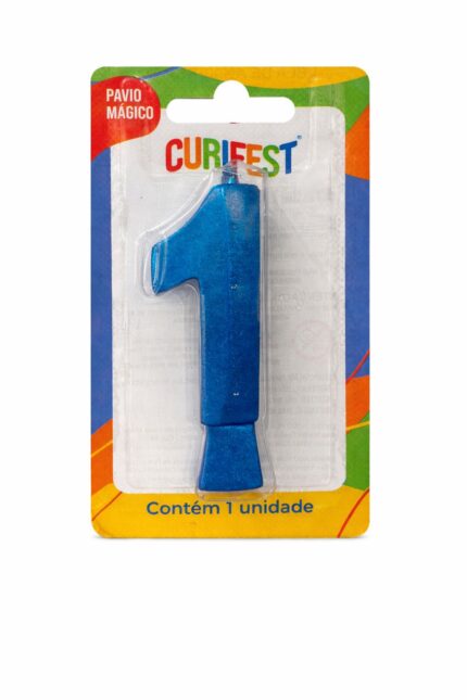 VELA DE ANIVERSÁRIO CONCEPT METALLIC AZUL NÚMERO 1 - CURIFEST