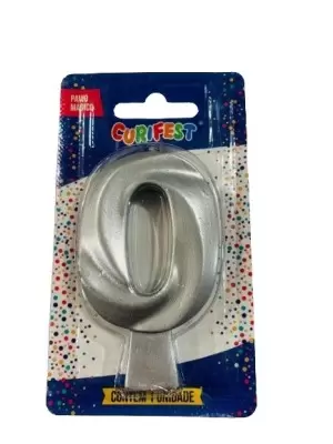 VELA DE ANIVERSÁRIO CONCEPT METALLIC PRATA N 0- CURIFEST