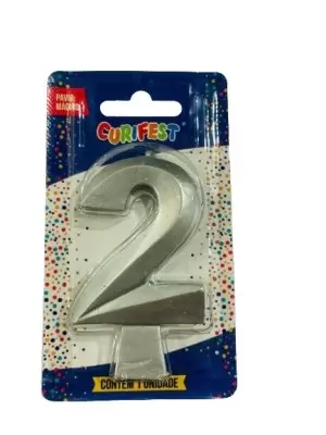 VELA DE ANIVERSÁRIO CONCEPT METALLIC PRATA N 2 - CURIFEST