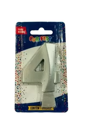 VELA DE ANIVERSÁRIO CONCEPT METALLIC PRATA N 4 -CURIFEST