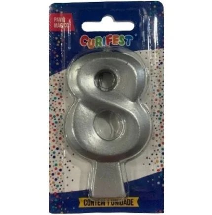 VELA DE ANIVERSÁRIO CONCEPT METALLIC PRATA N 8- CURIFEST