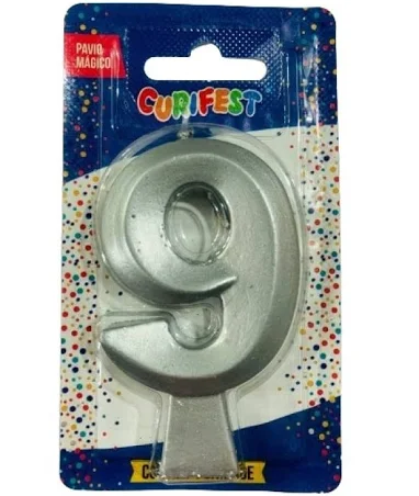 VELA DE ANIVERSÁRIO CONCEPT METALLIC PRATA N 9 - CURIFEST