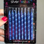 VELA DE ANIVERSÁRIO ESPIRAL AZUL METALIZADA- SILVER - Imagem 2