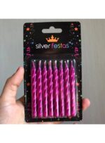 VELA DE ANIVERSÁRIO ESPIRAL ROSA METALIZADA- SILVER - Imagem 2