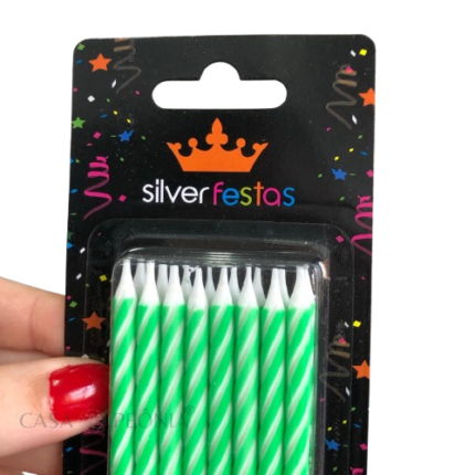 VELA DE ANIVERSÁRIO PALITINHO ESPIRAL VERDE C/16UNID- SILVER