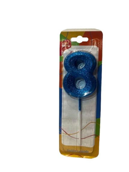 VELA DE ANIVERSÁRIO CONCEPT GLITTER AZUL NÚMERO 8  - CURIFEST