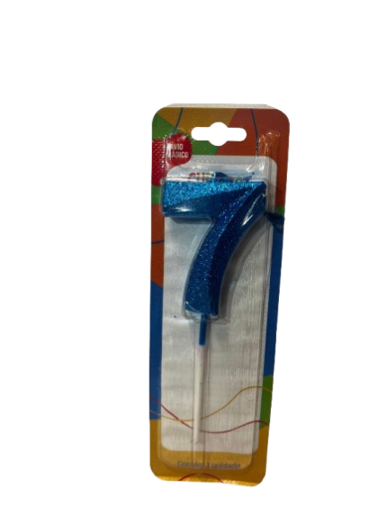 VELA DE ANIVERSÁRIO CONCEPT GLITTER AZUL NÚMERO 7  - CURIFEST