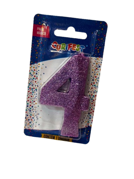 VELA DE ANIVERSÁRIO CONCEPT GLITTER LILÁS NÚMERO 4 - CURIFEST