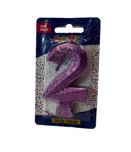 VELA DE ANIVERSÁRIO CONCEPT GLITTER LILÁS NÚMERO 2 - CURIFEST