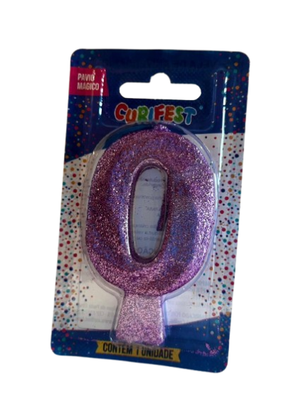 VELA DE ANIVERSÁRIO CONCEPT GLITTER LILÁS NÚMERO 0 - CURIFEST