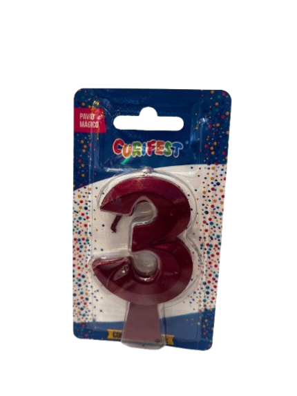 VELA DE ANIVERSÁRIO CONCEPT METALLIC VERMELHA N 3 - CURIFEST