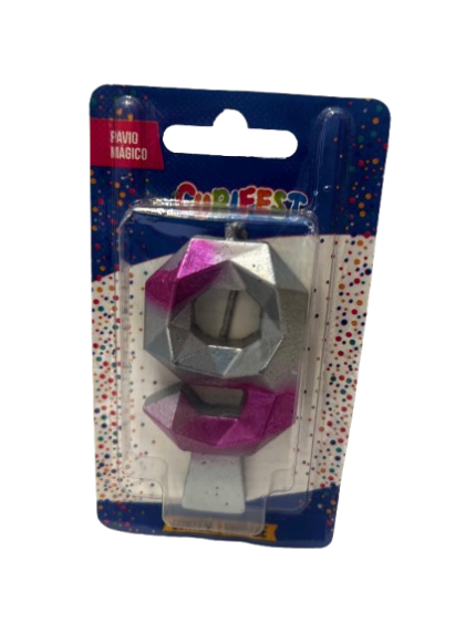 VELA DE ANIVERSÁRIO DIAMOND PRATA COM ROSA NÚMERO 9 - CURIFEST