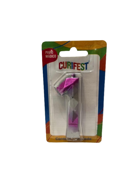 VELA DE ANIVERSÁRIO DIAMOND PRATA COM ROSA NÚMERO 1 - CURIFEST