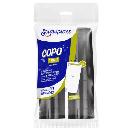 COPO DE REFRI PRETO 340ML COM 10UNID  - STRAWPLAST