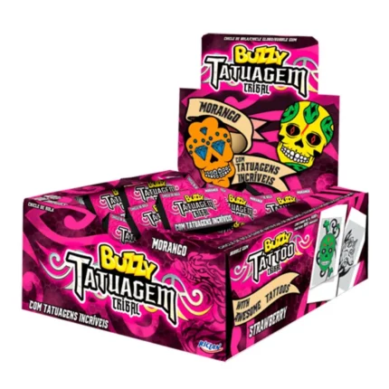 CHICLETE CHICLE BUZZY TATOO TRIBAL MORANGO 90UN