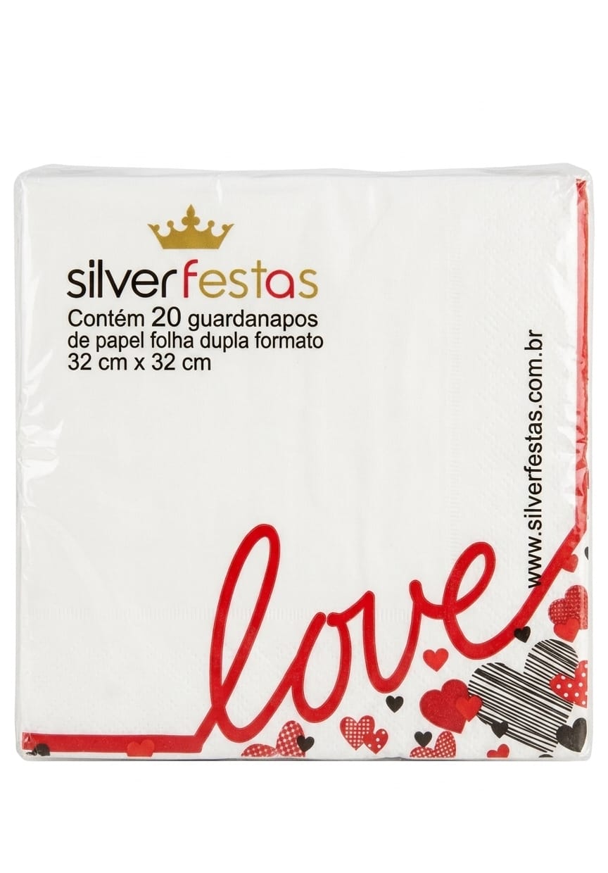 15522718912-whatsapp-image-2026-04-15-at-17-31-33.jpeg GUARDANAPO DE PAPEL ESTAMPADO LOVE COM 20 UNIDADES- SILVER PLASTIC - Imagem 1