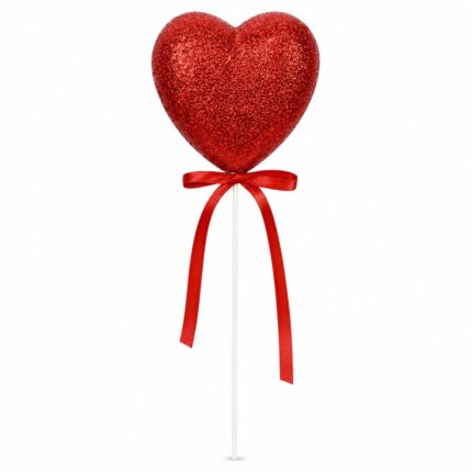 ENFEITE PALITO LAÇO CORAÇÃO DO AMOR GLITTER 8CM