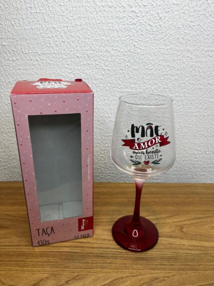 TAÇA DE VINHO DE VIDRO TRANSPARENTE- DIA DAS MÃES