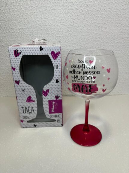 TAÇA DE VINHO DE VIDRO TRANSPARENTE- DIA DAS MÃES