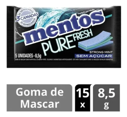 CHICLETE MENTOS PURE FRESH 3 CAMADAS STRONG MINT COM 5 UNIDADES 8,5G