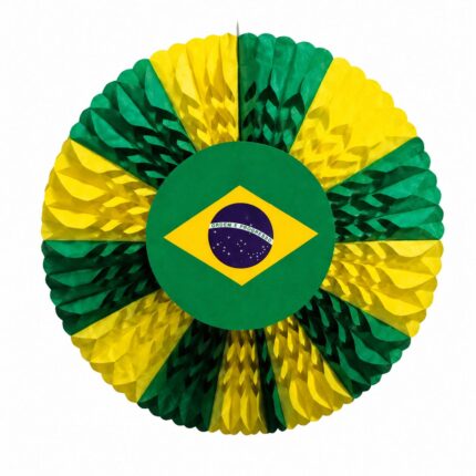 ENFEITE LEQUE DECORATIVO COM BANDEIRA LINHA BRASIL COM 50CM