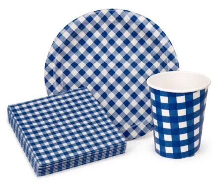 KIT FESTA JUNINA 1 - 10 PRATOS 18CM - 10 COPOS 270ML - 20 GUARDANAPOS 33CM- AZUL
