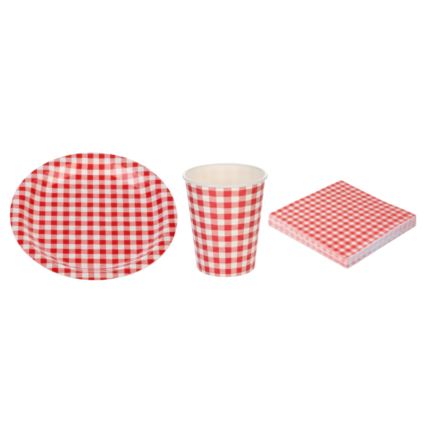 KIT FESTA JUNINA 2 - 10 PRATOS 18CM -10 COPOS 270ML - 20 GUARDANAPOS 33CM