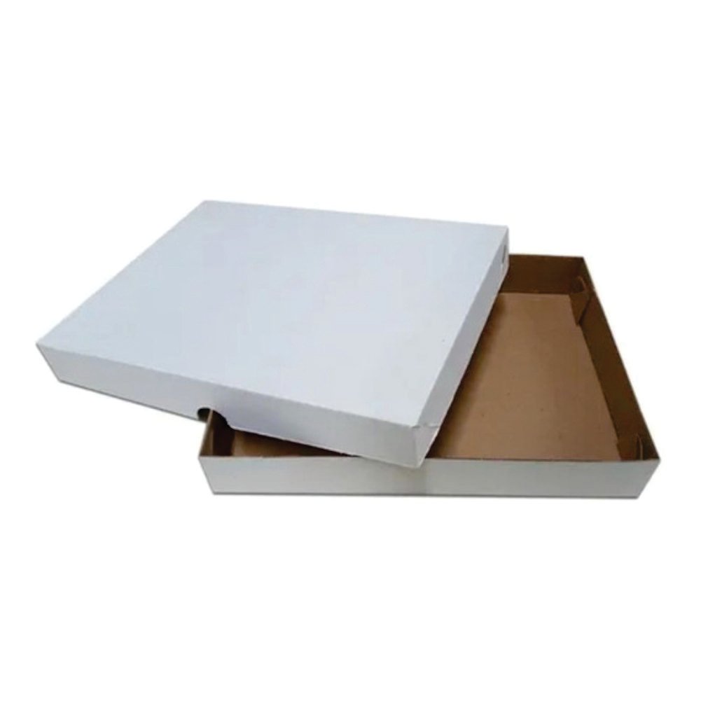 15368118121-055428.jpg KIT 5 CAIXA PARA TRANSPORTE DE PAPELÃO BRANCO PARA SALGADO 35X35X7CM - Imagem 1