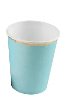 COPO PAPEL AZUL BEBE COM BORDA DOURADA