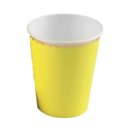 COPO DE PAPEL AMARELO COM BORDA DOURADA COM 10 UNIDADES- SILVER PLASTIC