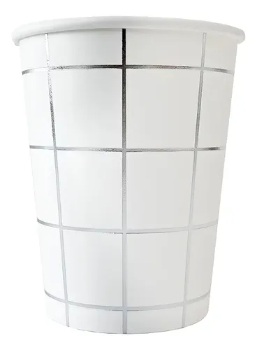 COPO DE PAPEL XADREZ PRATEADO COM 10 UNIDADES- SILVER PLASTIC