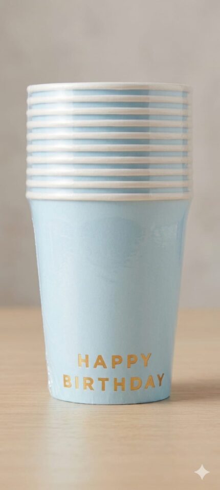 COPO DE PAPEL HAPPY BIRTHDAY AZUL BEBÊ COM 10 UNIDADES- SILVER PLASTIC