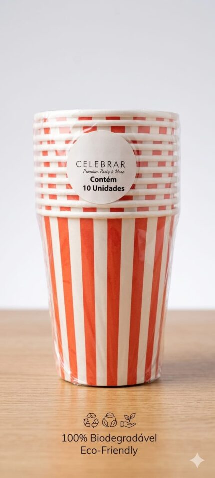COPO DE PAPEL LISTRA LARANJAS 10UND - CELEBRAR