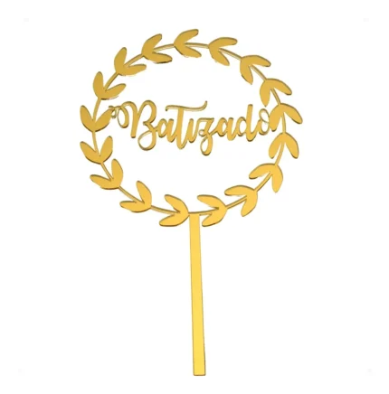 APT- TOPO DE BOLO ACRÍLICO BATIZADO 10X16CM C/1 UN  - DOURADO
