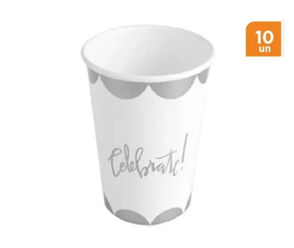 COPO DE PAPEL CELEBRATE PRATEADO COM 10UN - SILVER PLASTIC