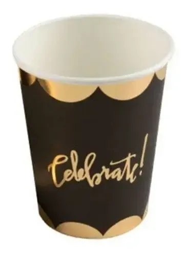 COPO DE PAPEL CELEBRATE PRETO COM 10UNI - SILVER PLASTIC