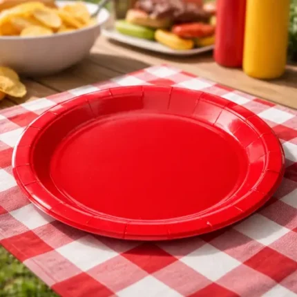 PRATO PAPEL LISO VERMELHO 18CM C/ 10UN - SILVER PLASTIC